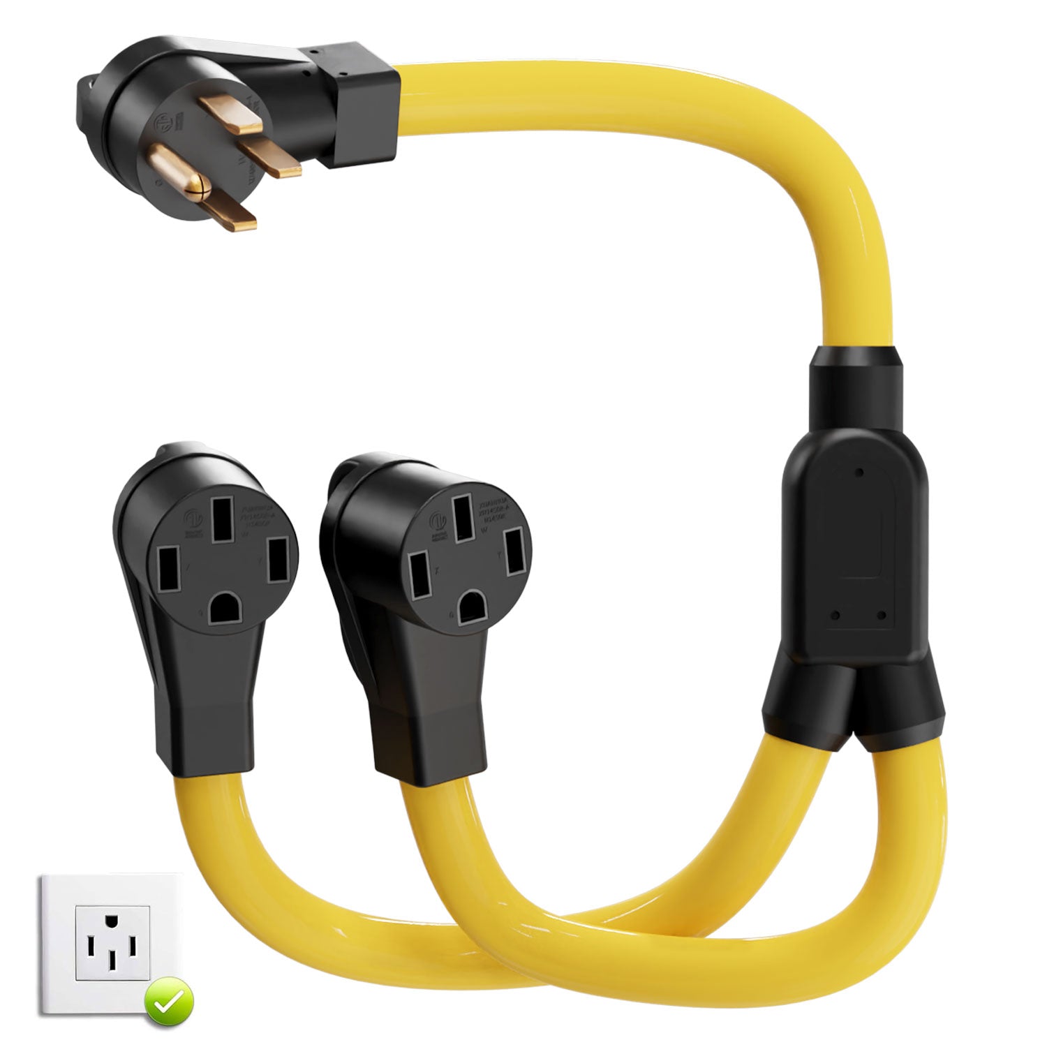 50 AMP Y Splitter Adapter Cord for RV and EV, 4 Prong 250V, NEMA 14-50P to 2X 14-50R,Heavy Duty 6/3+8/1 Gauge STW Wire,Outdoor Power Extension Cord for RV/EV/Tesla Model 3 X Y, 2 Feet Main image