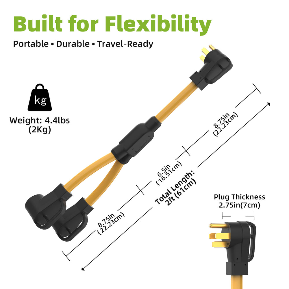 50 AMP Y Splitter Adapter Cord for RV and EV, 4 Prong 250V, NEMA 14-50P to 2X 14-50R,Heavy Duty 6/3+8/1 Gauge STW Wire,Outdoor Power Extension Cord for RV/EV/Tesla Model 3 X Y, 2 Feet-7