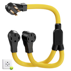 50 AMP Y Splitter Adapter Cord for RV and EV, 4 Prong 250V, NEMA 14-50P to 2X 14-50R,Heavy Duty 6/3+8/1 Gauge STW Wire,Outdoor Power Extension Cord for RV/EV/Tesla Model 3 X Y, 2 Feet