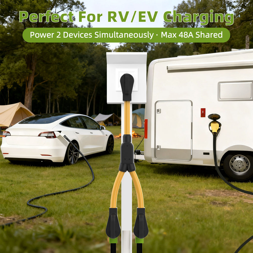 50 AMP Y Splitter Adapter Cord for RV and EV, 4 Prong 250V, NEMA 14-50P to 2X 14-50R,Heavy Duty 6/3+8/1 Gauge STW Wire,Outdoor Power Extension Cord for RV/EV/Tesla Model 3 X Y, 2 Feet