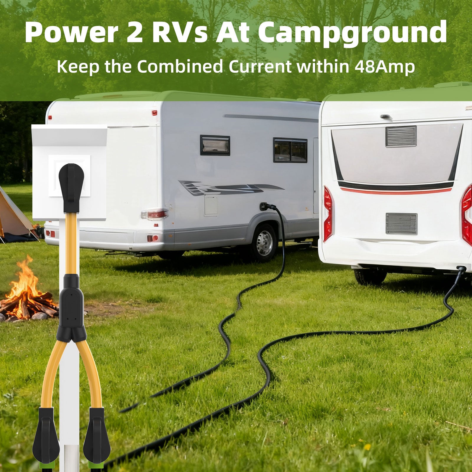 50 AMP Y Splitter Adapter Cord for RV and EV, 4 Prong 250V, NEMA 14-50P to 2X 14-50R,Heavy Duty 6/3+8/1 Gauge STW Wire,Outdoor Power Extension Cord for RV/EV/Tesla Model 3 X Y, 2 Feet-4