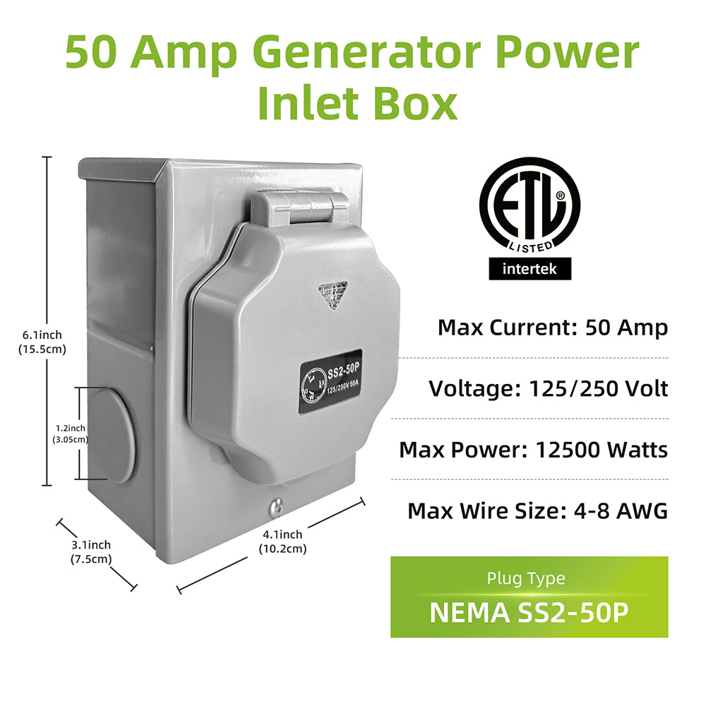 NEMA SS2-50P 50 Amp Generator Power Inlet Box ETL Listed Secondary image