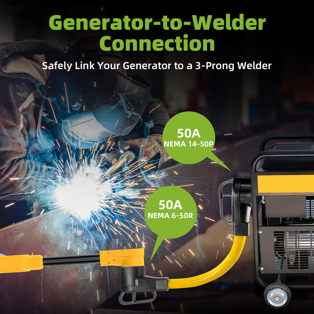 Portvoi 50Amp Welder Adapter Cord, 1.5FT NEMA 14-50P to 6-50R, 50 Amp 250V Heavy Duty Welding Power Cord, STW 8AWG 3-Prong to 4-Prong RV Generator Plug Adapter, ETL Listed