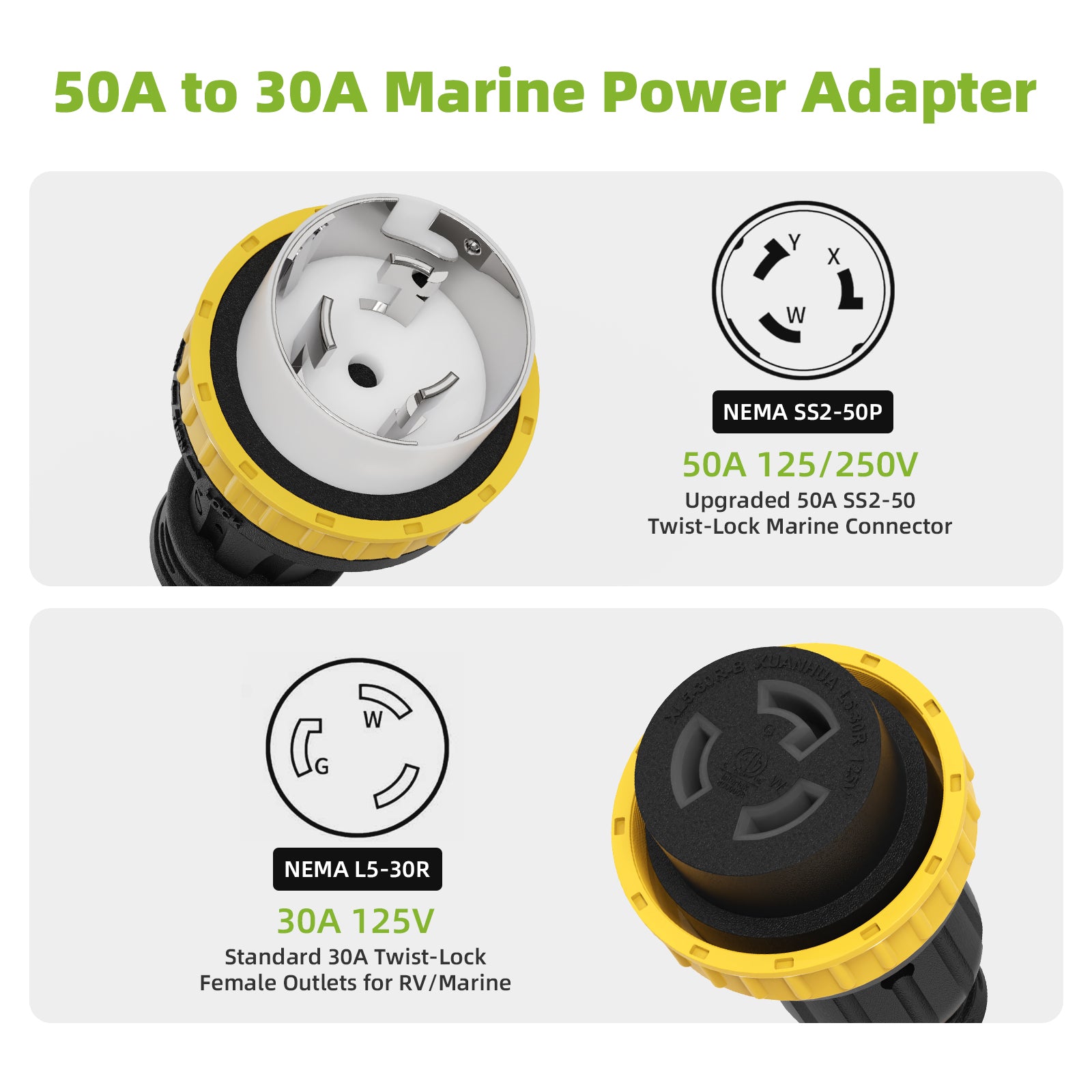50A to 30A Marine Shore Power NEMA SS2-50P to L5-30R Adapter Cord Secondary image