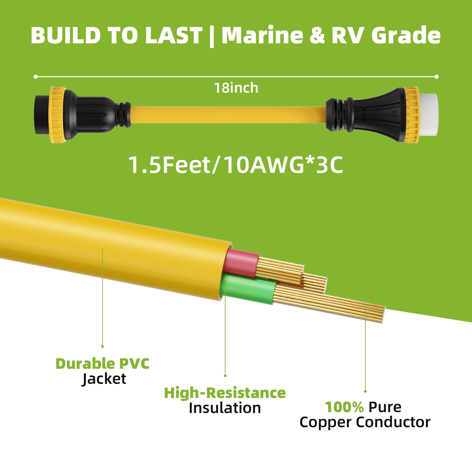 50A to 30A Marine Shore Power NEMA SS2-50P to L5-30R Adapter Cord
