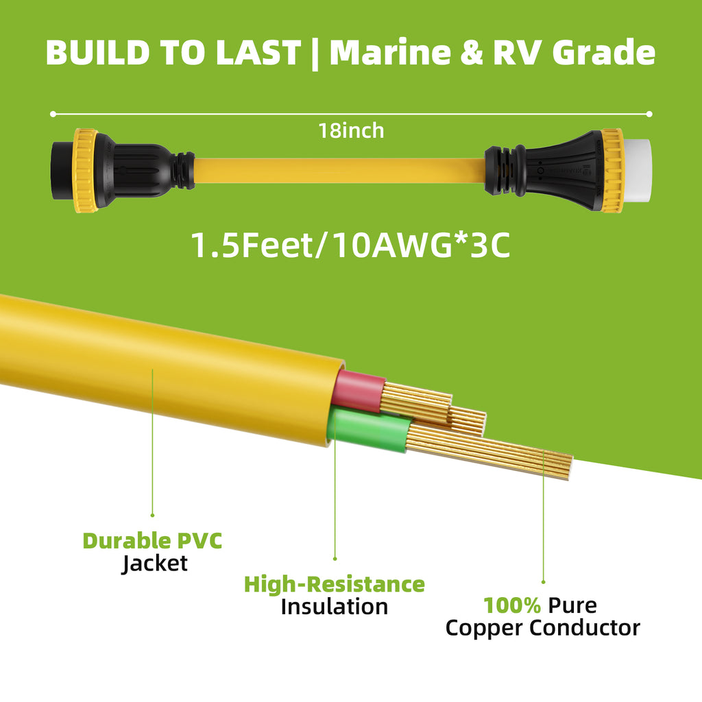 50A to 30A Marine Shore Power NEMA SS2-50P to L5-30R Adapter Cord