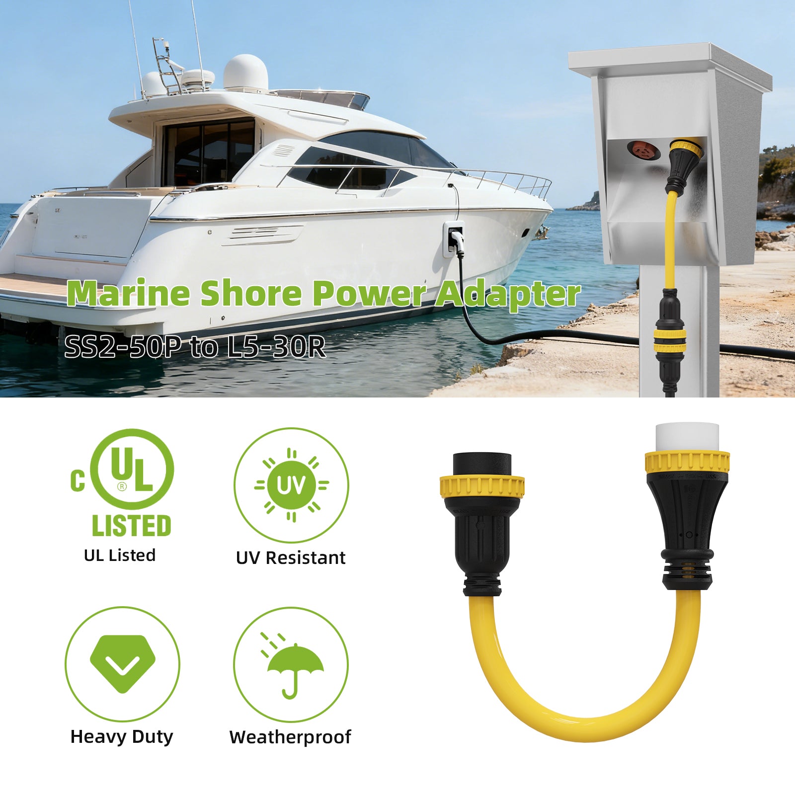 50A to 30A Marine Shore Power NEMA SS2-50P to L5-30R Adapter Cord