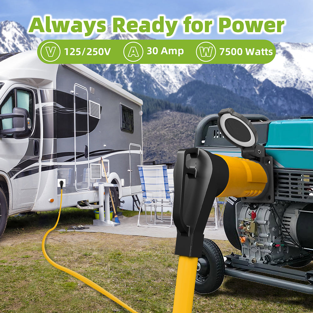 Portvoi NEMA L14-30P to TT-30R 30 Amp RV Generator Power Adapter, 4 Prong 30A L14-30P Locking Male 125/250 Generator Plug to TT-30R Female Outlet ETL Listed