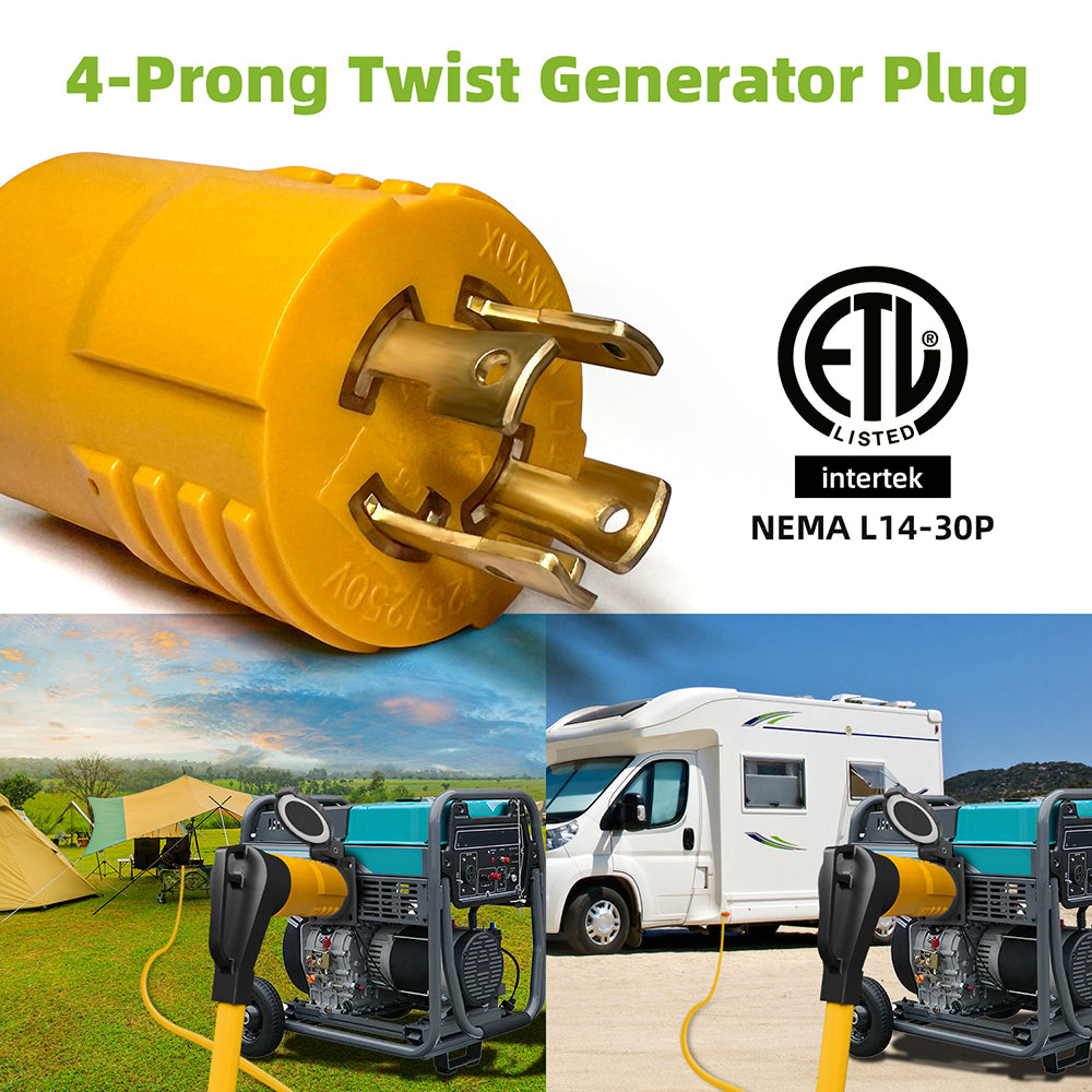 Portvoi NEMA L14-30P to TT-30R 30 Amp RV Generator Power Adapter, 4 Prong 30A L14-30P Locking Male 125/250 Generator Plug to TT-30R Female Outlet ETL Listed