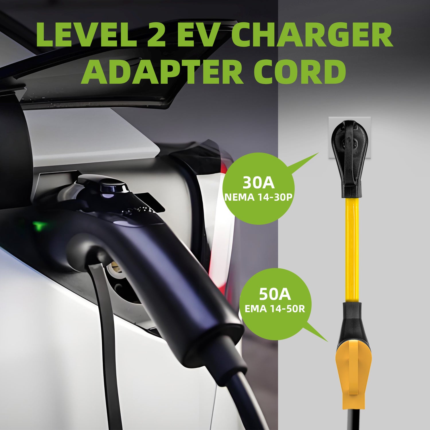 NEMA 14-30P to 14-50R EV Charger Adapter Cord, 30 Amp to 50 Amp 4 Prong Dryer Outlet to to EV Plug