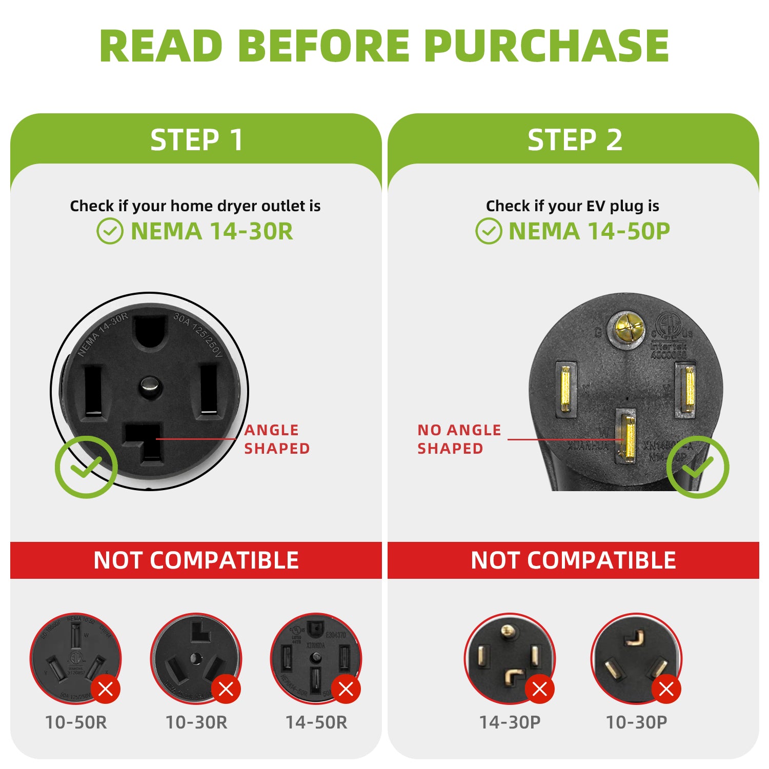 NEMA 14-30P to 14-50R EV Charger Adapter Cord, 30 Amp to 50 Amp 4 Prong Dryer Outlet to to EV Plug