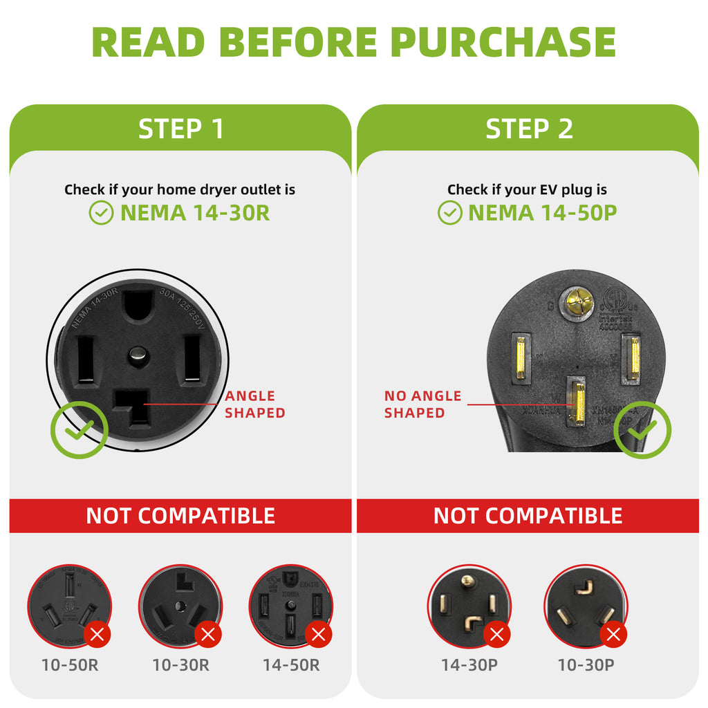 NEMA 14-30P to 14-50R EV Charger Adapter Cord, 30 Amp to 50 Amp 4 Prong Dryer Outlet to to EV Plug