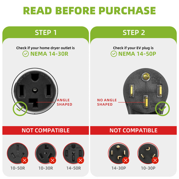NEMA 14-30P to 14-50R EV Charger Adapter Cord, 30 Amp to 50 Amp 4 Prong Dryer Outlet to to EV Plug