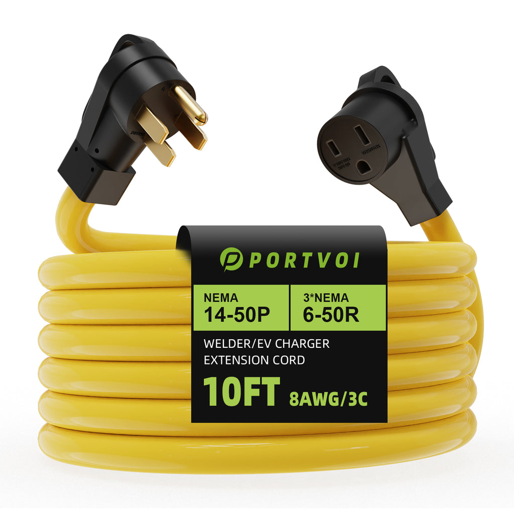 Portvoi 50Amp NEMA 14-50P to 6-50R Welder Extension Cord 10Feet