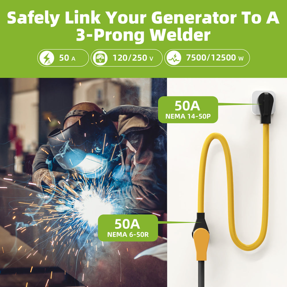 NEMA 14-50P to 6-50R Welder Adapter Extension Cord, 10FT Heavy Duty 50 Amp 250V 4 Prong to 3 Prong Power Cord