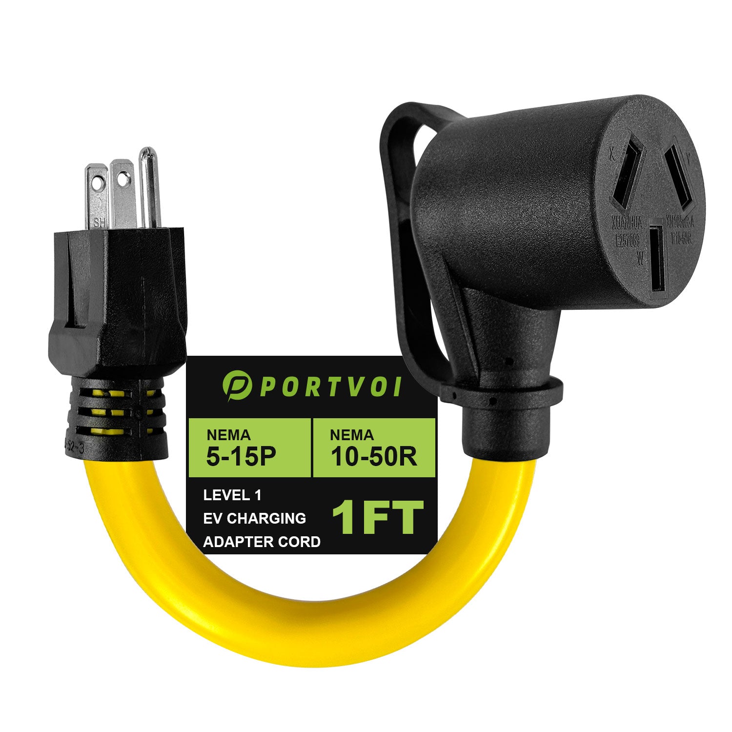 50 Amp to 15 Amp 110V NEMA 5-15P to 10-50R EV Adapter Cord, ETL Listed Heavy Duty STW 10 Gauge for Adjustable Current Portable EV Charger (Not for RV or 240V 220V Devices), ETL Listed 12 Inch Long Main image