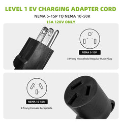 50 Amp to 15 Amp 110V NEMA 5-15P to 10-50R EV Adapter Cord, ETL Listed Heavy Duty STW 10 Gauge for Adjustable Current Portable EV Charger (Not for RV or 240V 220V Devices), ETL Listed 12 Inch Long