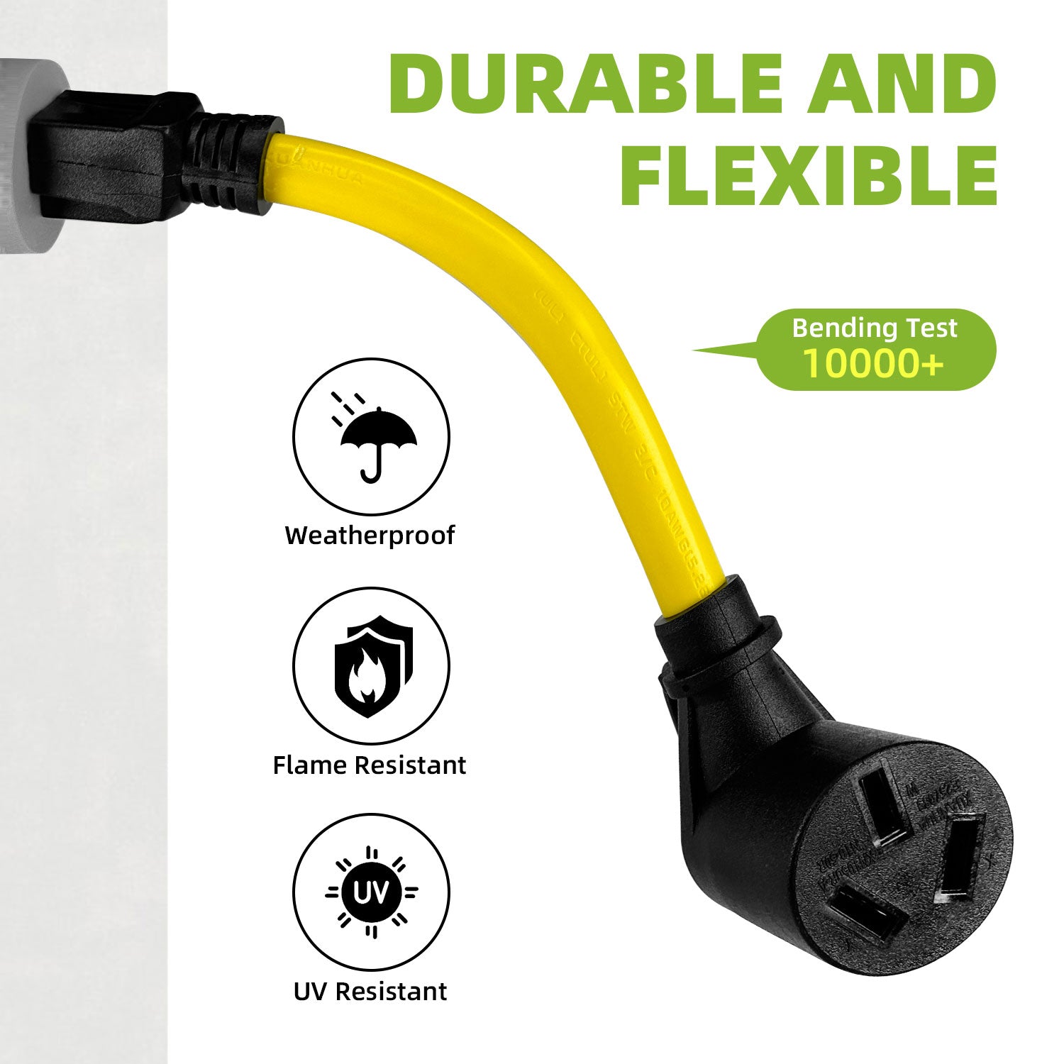 50 Amp to 15 Amp 110V NEMA 5-15P to 10-50R EV Adapter Cord, ETL Listed Heavy Duty STW 10 Gauge for Adjustable Current Portable EV Charger (Not for RV or 240V 220V Devices), ETL Listed 12 Inch Long