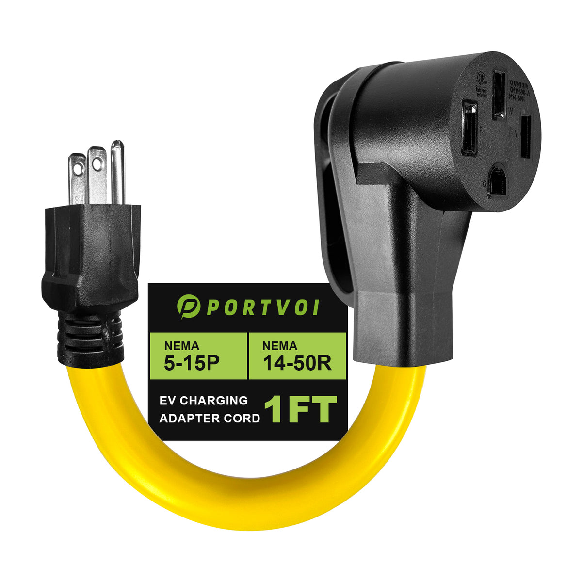 NEMA 5-15P to 14-50R EV Charger Adapter Cord ETL Listed 110V 15A Household to 50A for Level 1 EV Charging, 3 Prong Male to 4 Prong Female Power Cord with Grip Handle