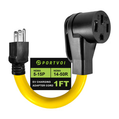 NEMA 5-15P to 14-50R EV Charger Adapter Cord ETL Listed 110V 15A Household to 50A for Level 1 EV Charging, 3 Prong Male to 4 Prong Female Power Cord with Grip Handle