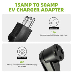 NEMA 5-15P to 14-50R EV Charger Adapter Cord ETL Listed 110V 15A Household to 50A for Level 1 EV Charging, 3 Prong Male to 4 Prong Female Power Cord with Grip Handle