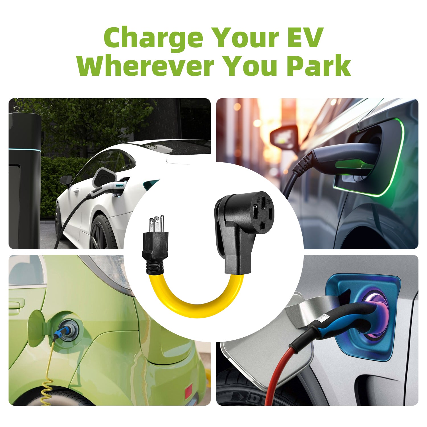 NEMA 5-15P to 14-50R EV Charger Adapter Cord ETL Listed 110V 15A Household to 50A for Level 1 EV Charging, 3 Prong Male to 4 Prong Female Power Cord with Grip Handle