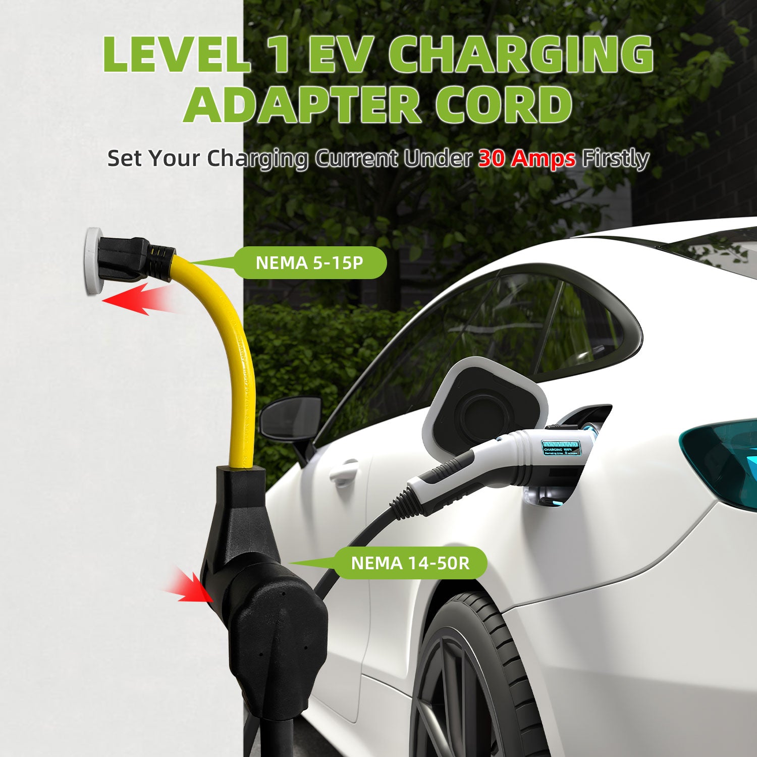 NEMA 5-15P to 14-50R EV Charger Adapter Cord ETL Listed 110V 15A Household to 50A for Level 1 EV Charging, 3 Prong Male to 4 Prong Female Power Cord with Grip Handle