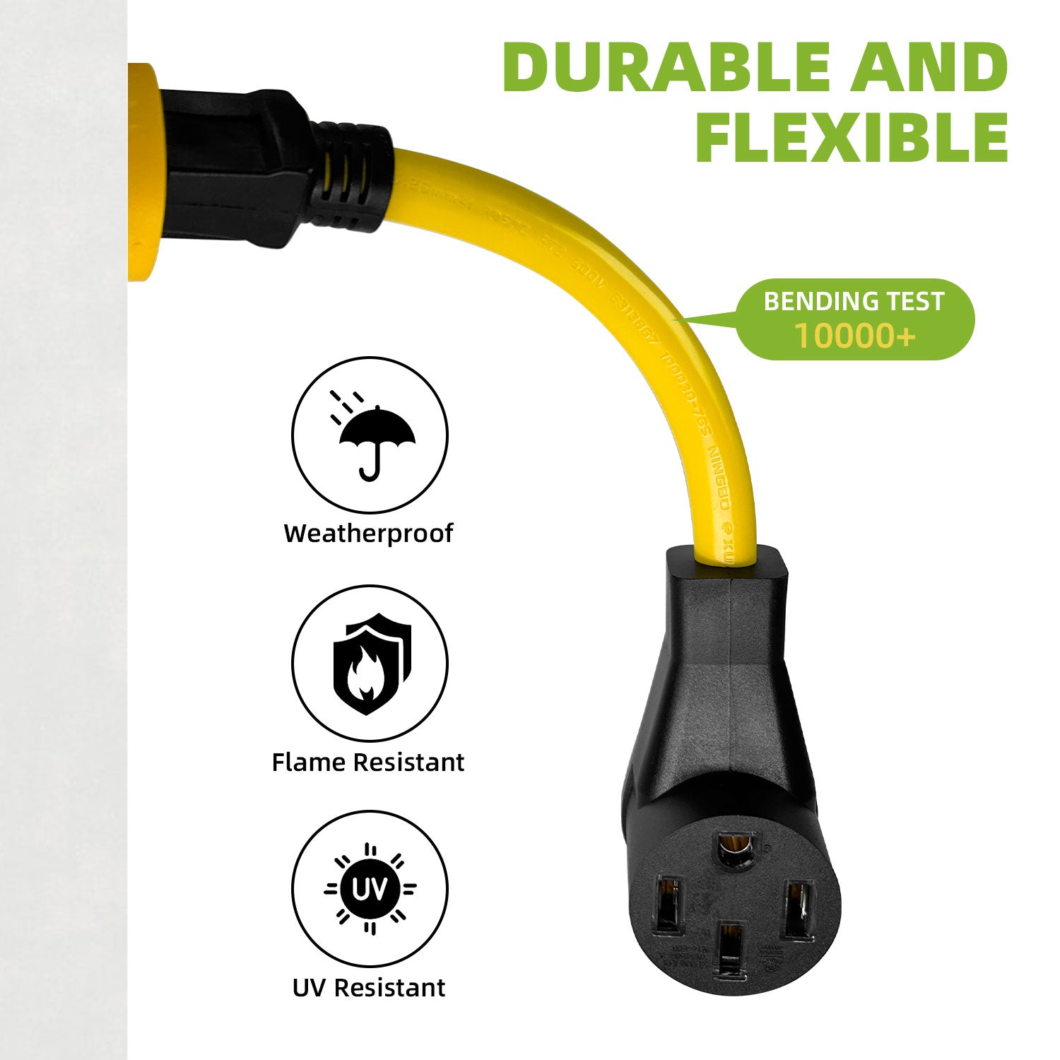 NEMA 5-15P to 14-50R EV Charger Adapter Cord ETL Listed 110V 15A Household to 50A for Level 1 EV Charging, 3 Prong Male to 4 Prong Female Power Cord with Grip Handle