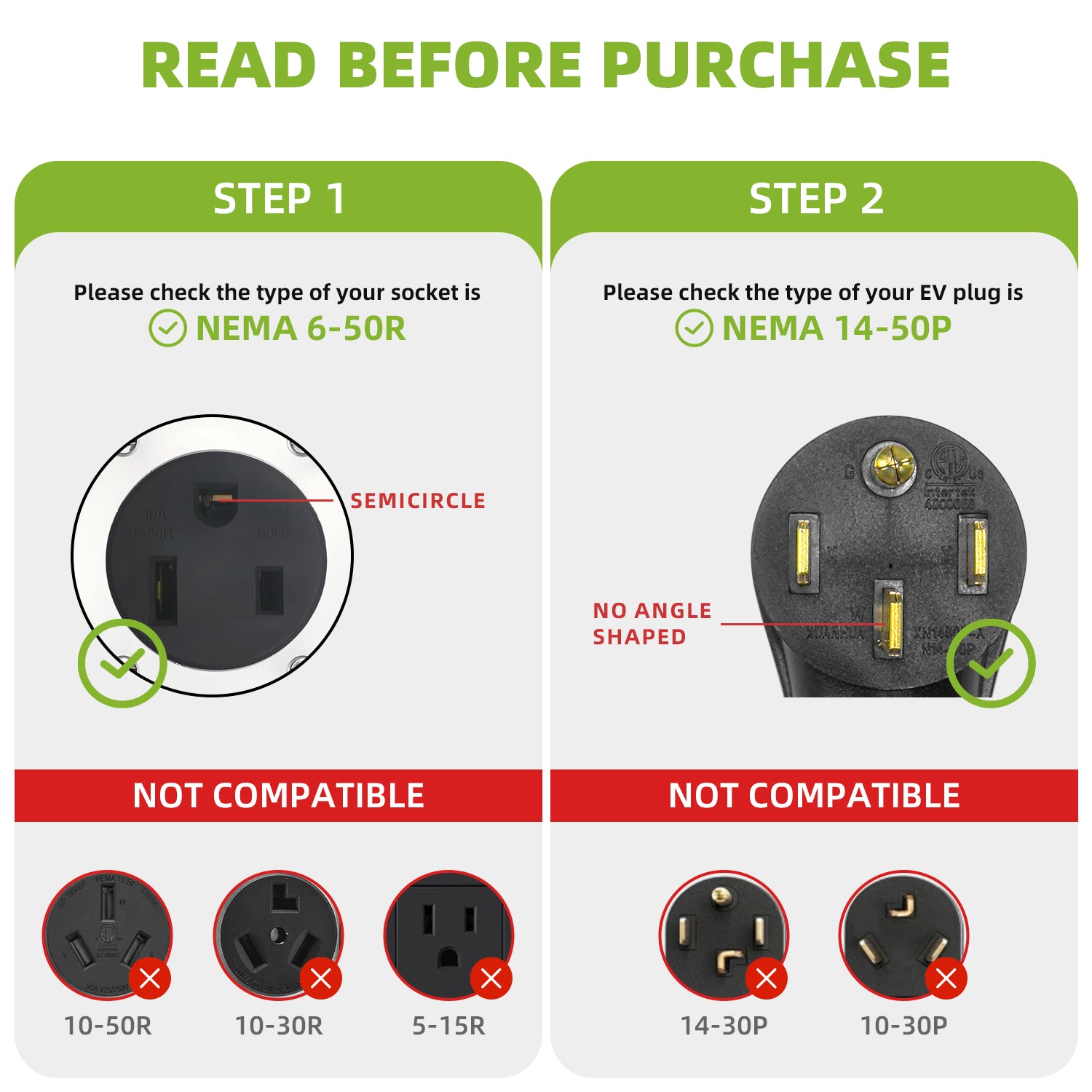 NEMA 6-50P to 14-50R EV Charger Adapter Cord 1.5FT Heavy Duty 8 AWG 125V 250V - portvoi.com