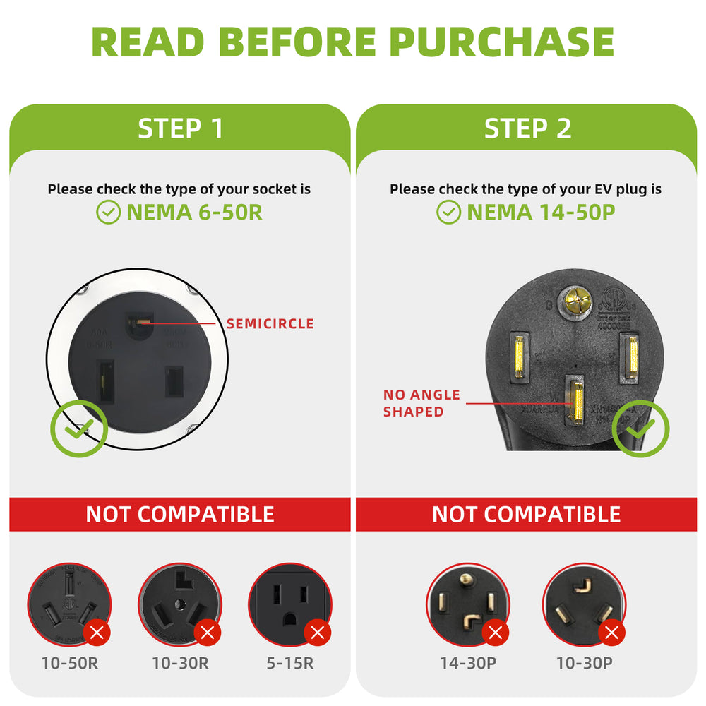 NEMA 6-50P to 14-50R EV Charger Adapter Cord 1.5FT Heavy Duty 8 AWG 125V 250V - portvoi.com