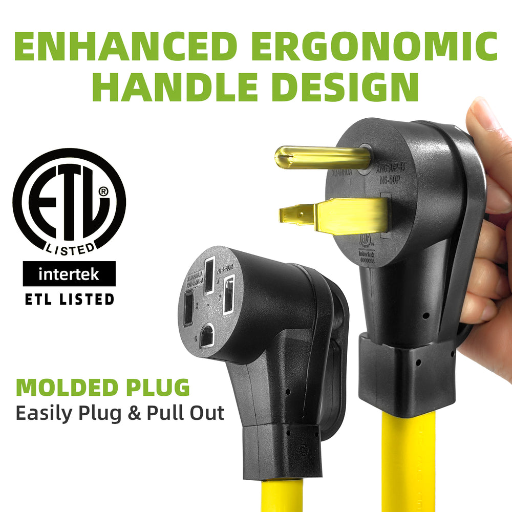 NEMA 6-50P to 14-50R EV Charger Adapter Cord 1.5FT Heavy Duty 8 AWG 125V 250V - portvoi.com