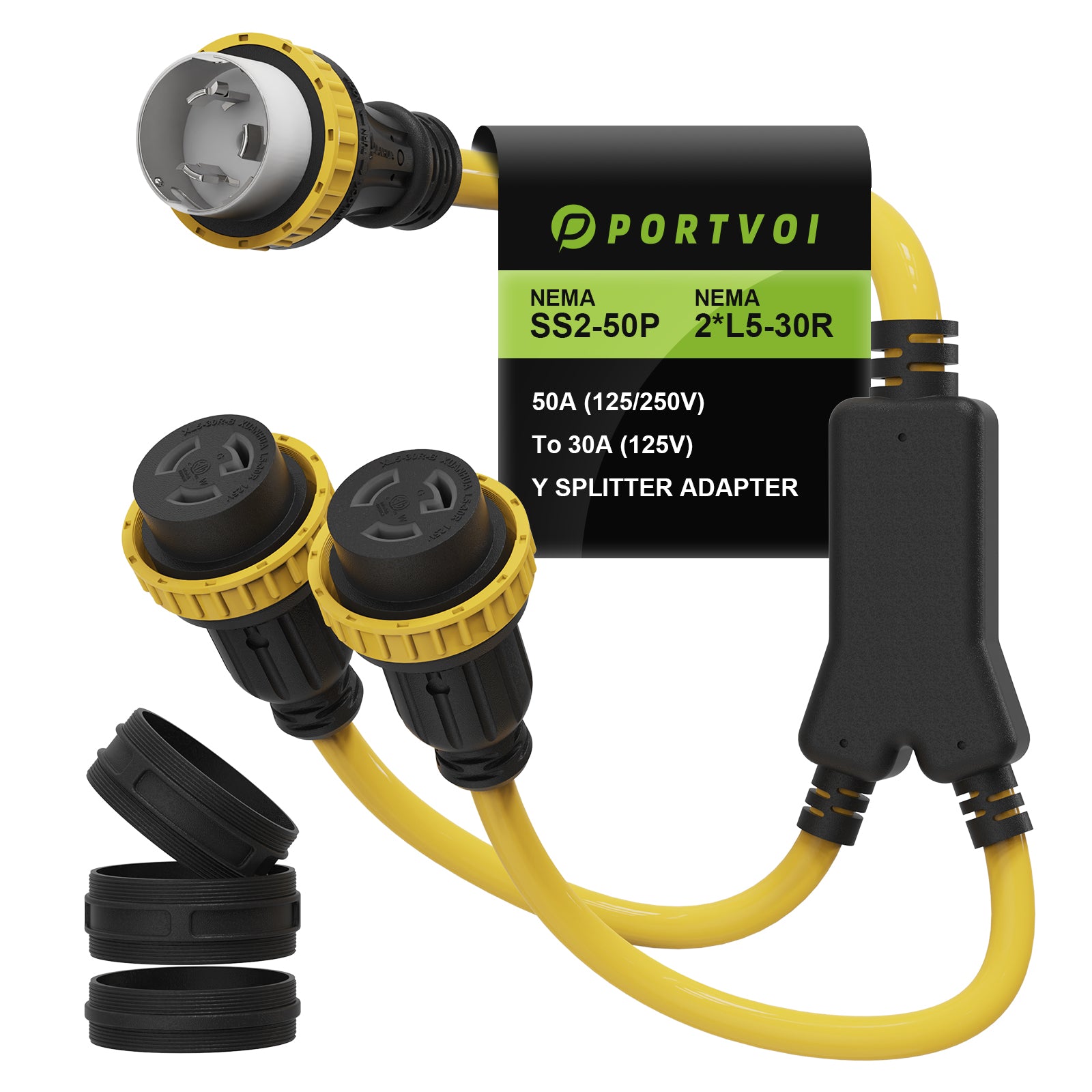 NEMA SS2-50P to Dual L5-30R Marine Shore Power Y Splitter Cord