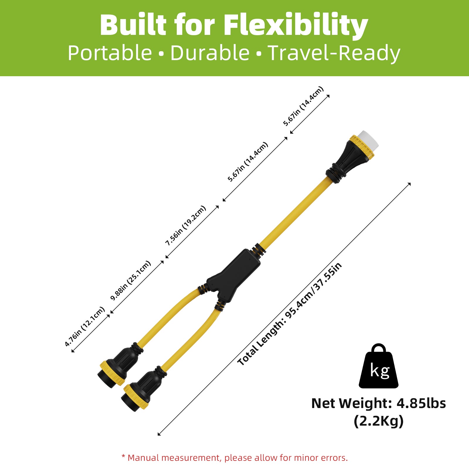 NEMA SS2-50P to Dual L5-30R Marine Shore Power Y Splitter Cord
