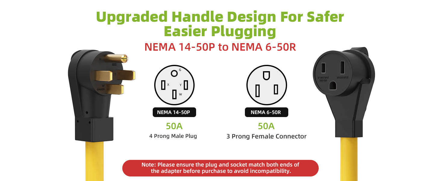 Portvoi 50 Amp NEMA 14-50P Male Plug To 6-50R Female Welding Extension Cord 10FT