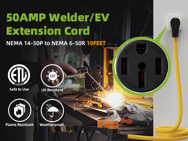Portvoi 50 Amp NEMA 14-50P To 6-50R Welding Extension Cord 10FT