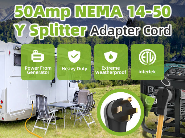 NEMA 14-50 Y Splitter Adapter - Heavy-Duty for RVs, EVs, and
