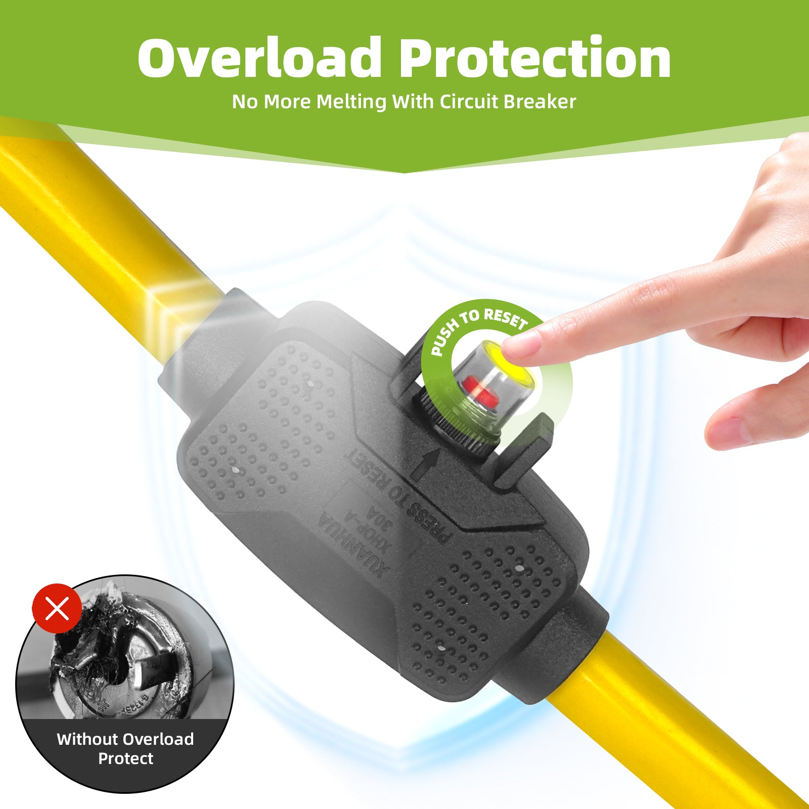 Overload Protector 30 Amp to 50 Amp RV Adapter Plug for Camper with Circuit Breaker NEMA TT-30P to NEMA 14-50R Electrical Power Adapter
