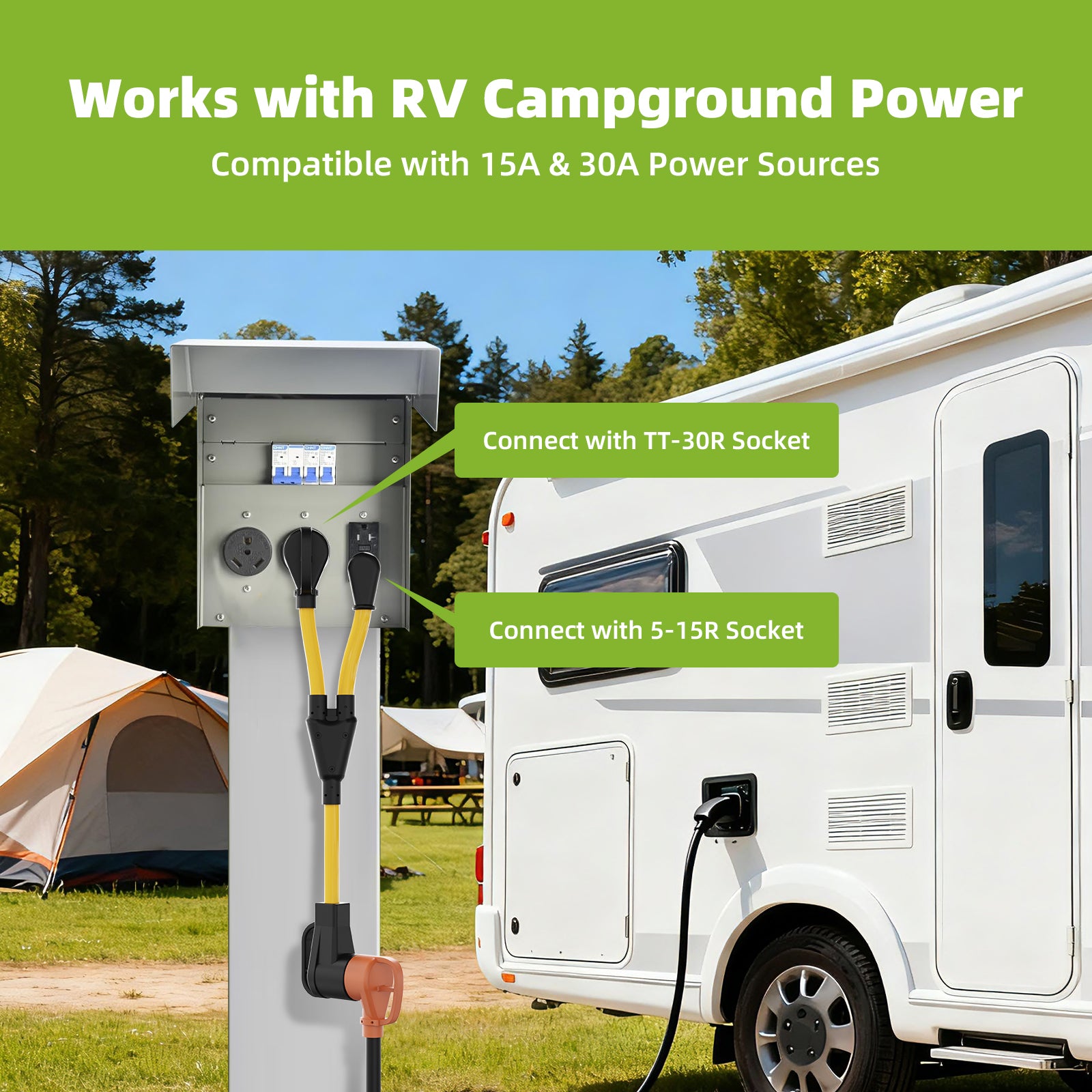 Portvoi 15/30Amp to 50 Amp RV Adapter for Camper NEMA 5-15 & TT-30 to 14-50R For Campground Travel Van Trailer - 5