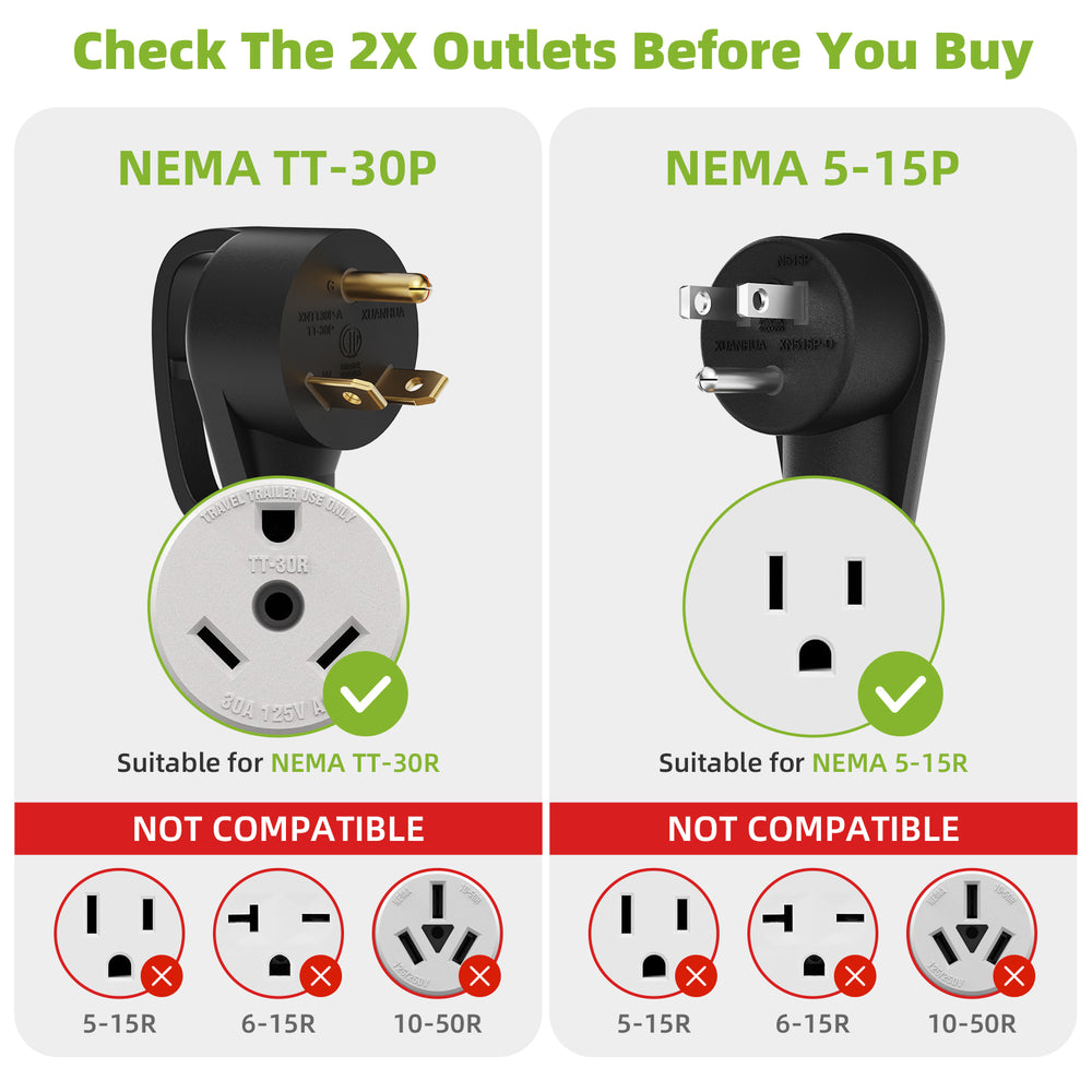 Portvoi 15/30Amp to 50 Amp RV Adapter for Camper NEMA 5-15 & TT-30 to 14-50R For Campground Travel Van Trailer - 8