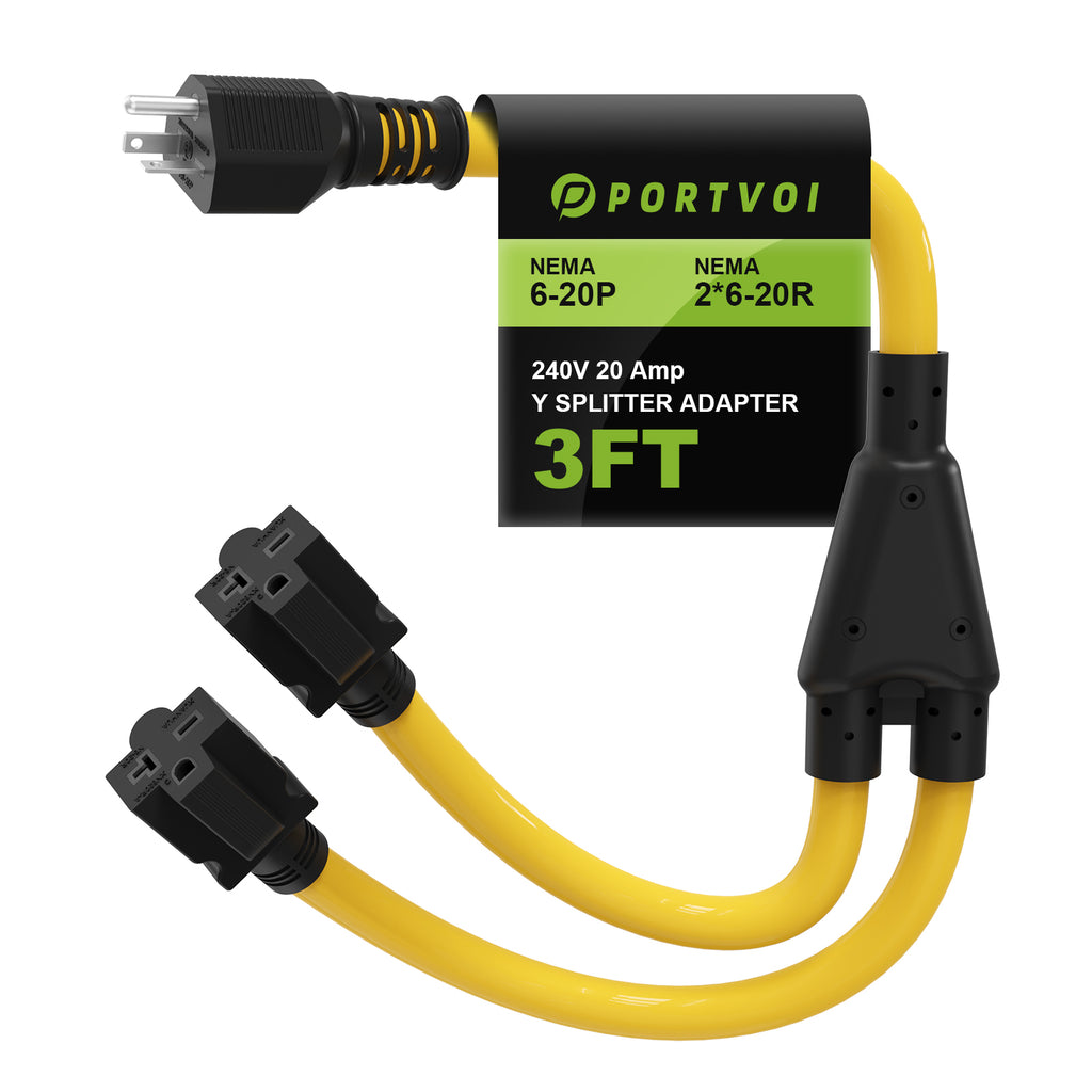 Portvoi 20Amp NEMA 6-20P to 2X 6-20R Y Splitter for EV Air Conditioner
