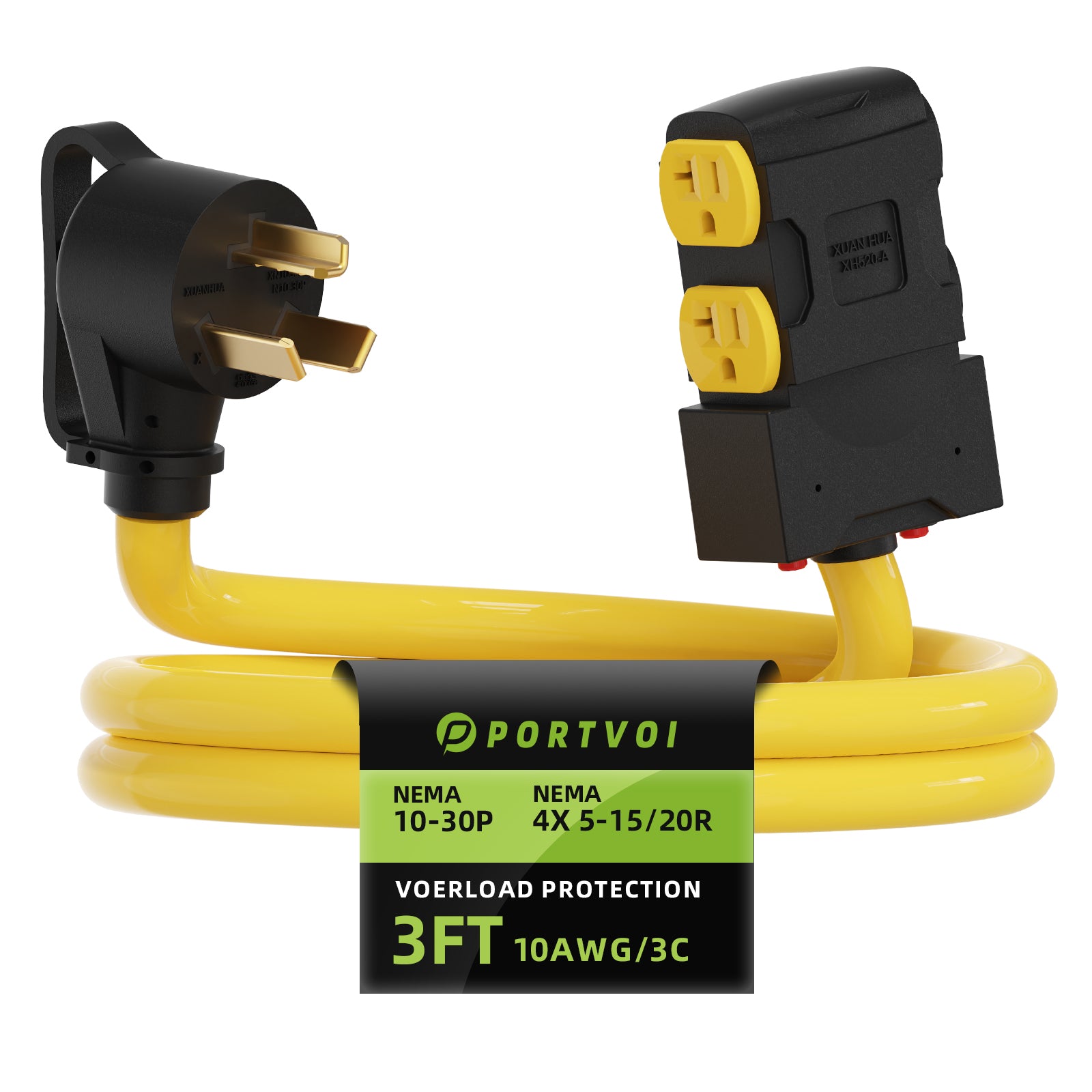 Portvoi 240V to 110V Dryer Plug Adapter, 30A NEMA 10-30P to 4X 5-20R/5-15R Main image