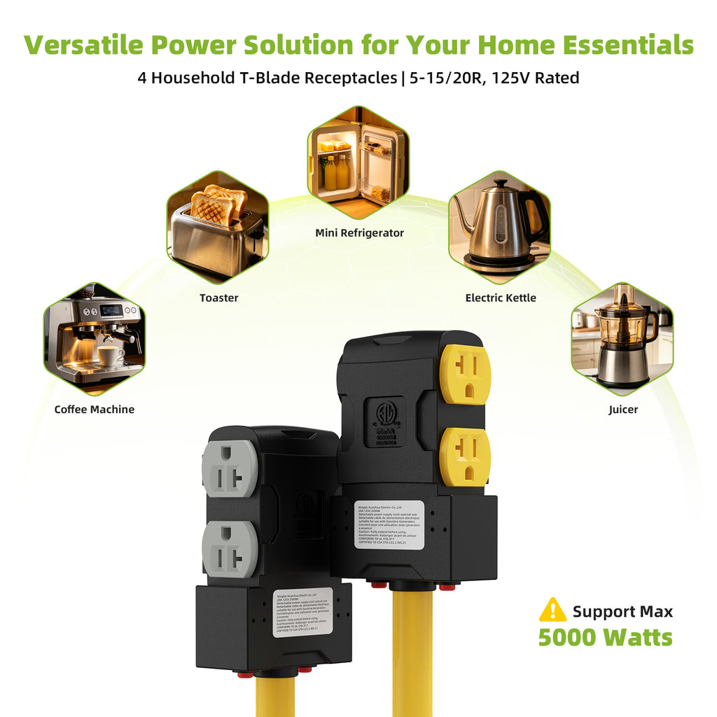 Portvoi 240V to 110V Dryer Plug Adapter, 30A NEMA 10-30P to 4X 5-20R/5-15R