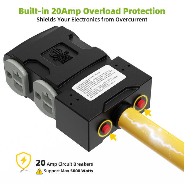 Portvoi 240V to 110V Dryer Plug Adapter, 30A NEMA 10-30P to 4X 5-20R/5-15R