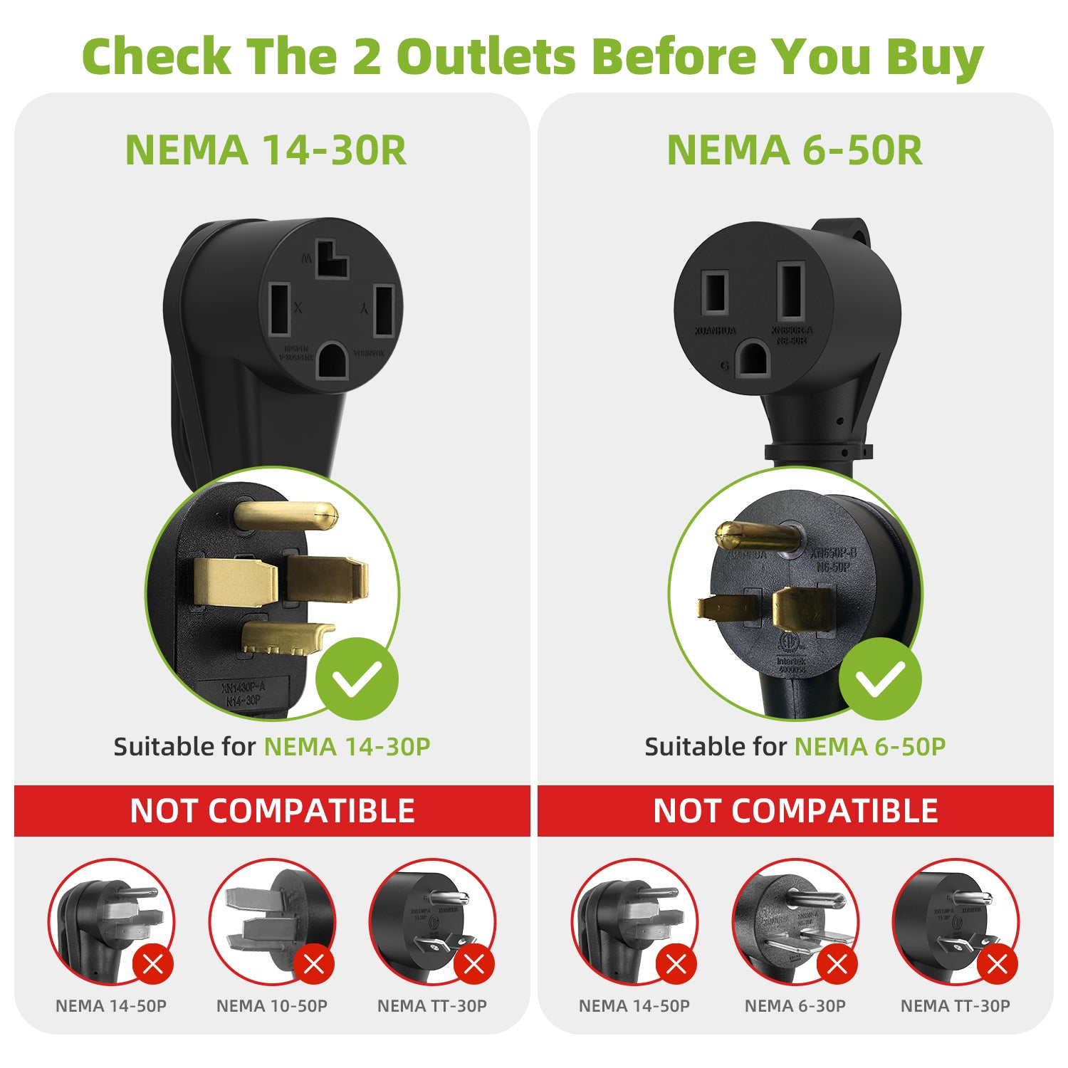 30 Amp Dryer Y Splitter NEMA 14-30P to 14-30R & 6-50R Power Adapter Cord