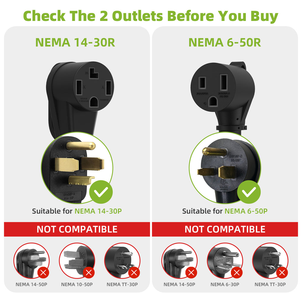 30 Amp Dryer Y Splitter NEMA 14-30P to 14-30R & 6-50R Power Adapter Cord