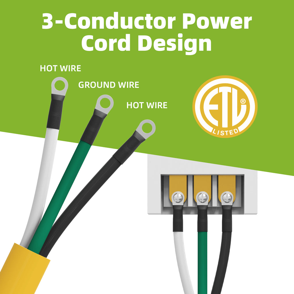 Portvoi 50A 3-Prong NEMA6-50P Welder Pigtail Power Cord with Ring Terminals 8AWG