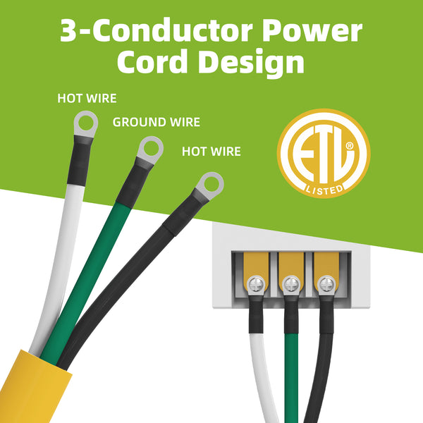 Portvoi 50A 3-Prong NEMA6-50P Welder Pigtail Power Cord with Ring Terminals 8AWG