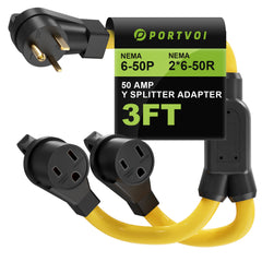 Portvoi NEMA 6-50 Y Splitter, 50Amp 250V Extension Cord For Welder/ Level 2 EV Charger