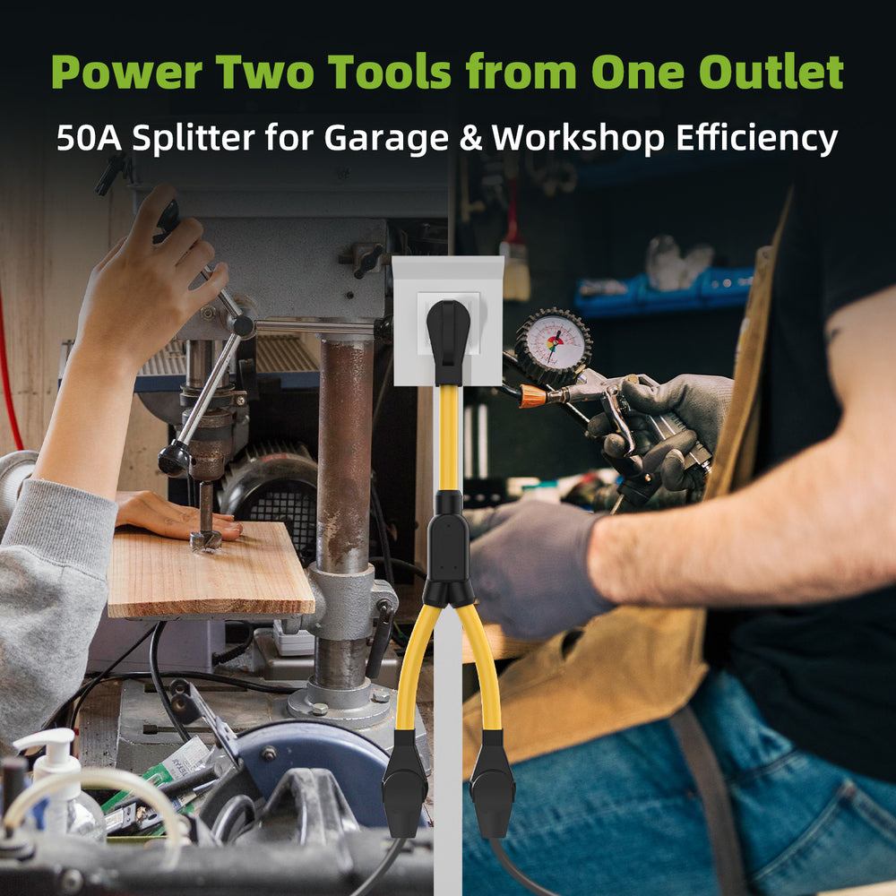 50 Amp Welder Splitter Adapter Cord, 3 Prong 250V NEMA 6-50 Male Plug to 2X 6-50R with Grip Handle, ETL Listed Heavy Duty STW 6 AWG 3FT Extesion Cord Splitter for Welder EV Charger