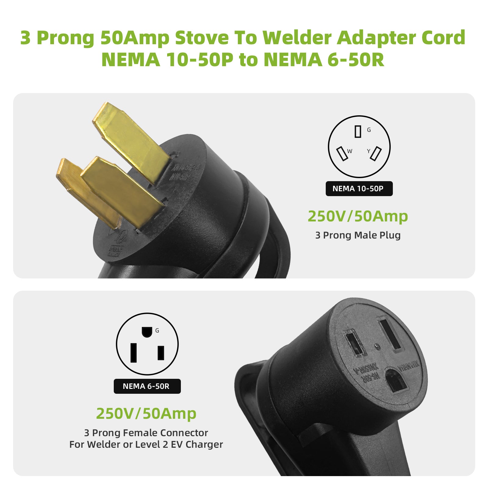 Portvoi 50 Amp Stove Plug Adapter Cord to Welder, NEMA 10-50P to 6-50R For Welder Plasma Cutter EV Charger